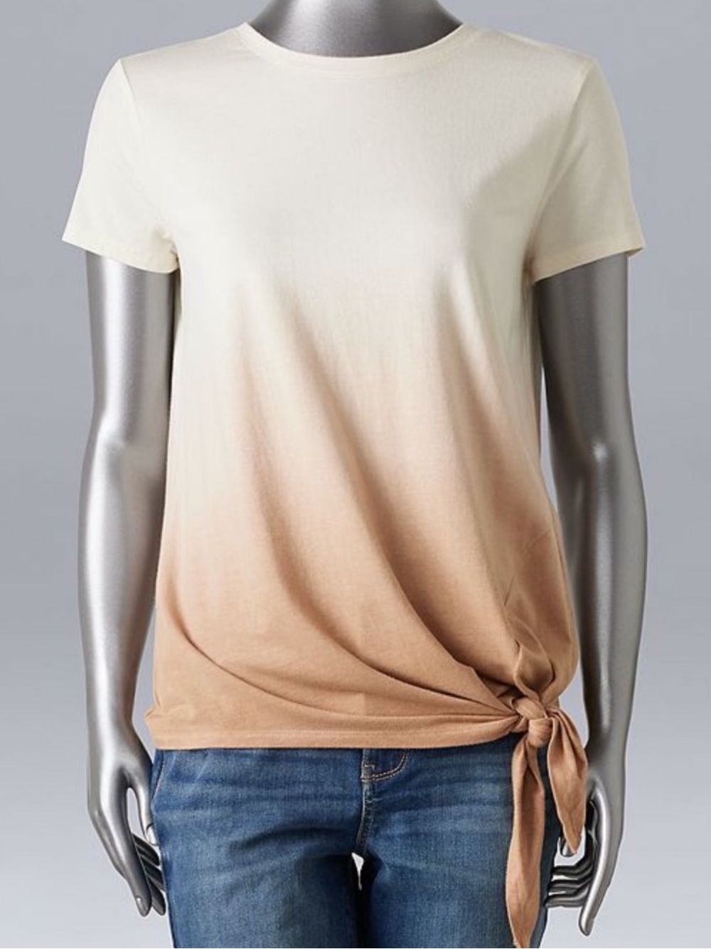 Simply Vera Vera Wang Ombre Tie Front T-Shirt Cream Mauve XL